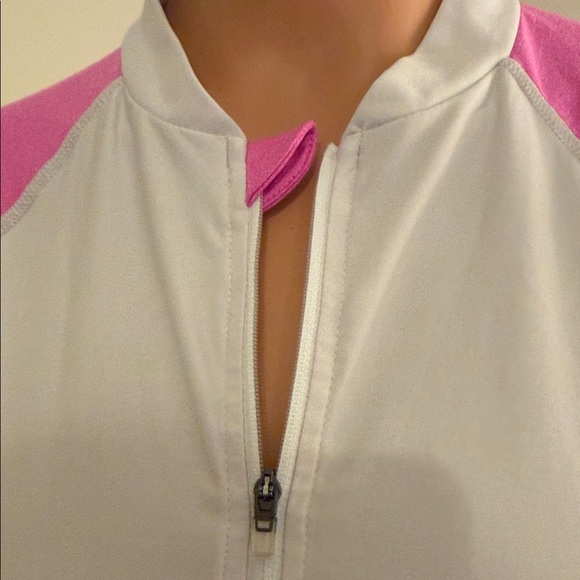 Mondetta Medium White/Pink/Black Biking / Cycling Jersey Short Sleeved 3/4 Zip - Picture 3 of 13